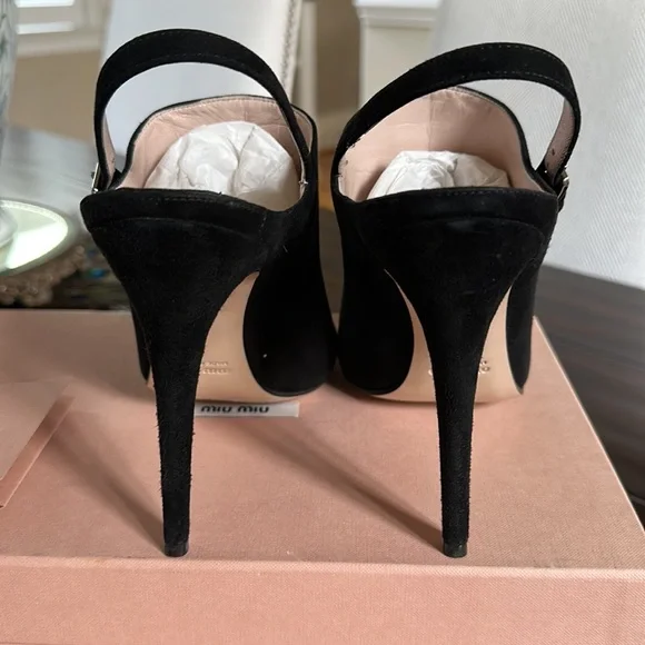 Miu miu sling back black suede booties. - Picture 3 of 6